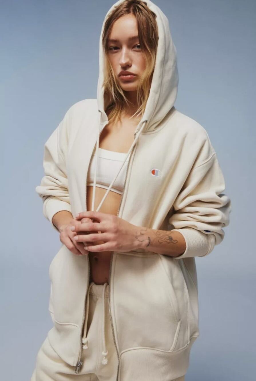 Champion Reverse Weave Zip Hoodie Cream Oversized UO Size XL